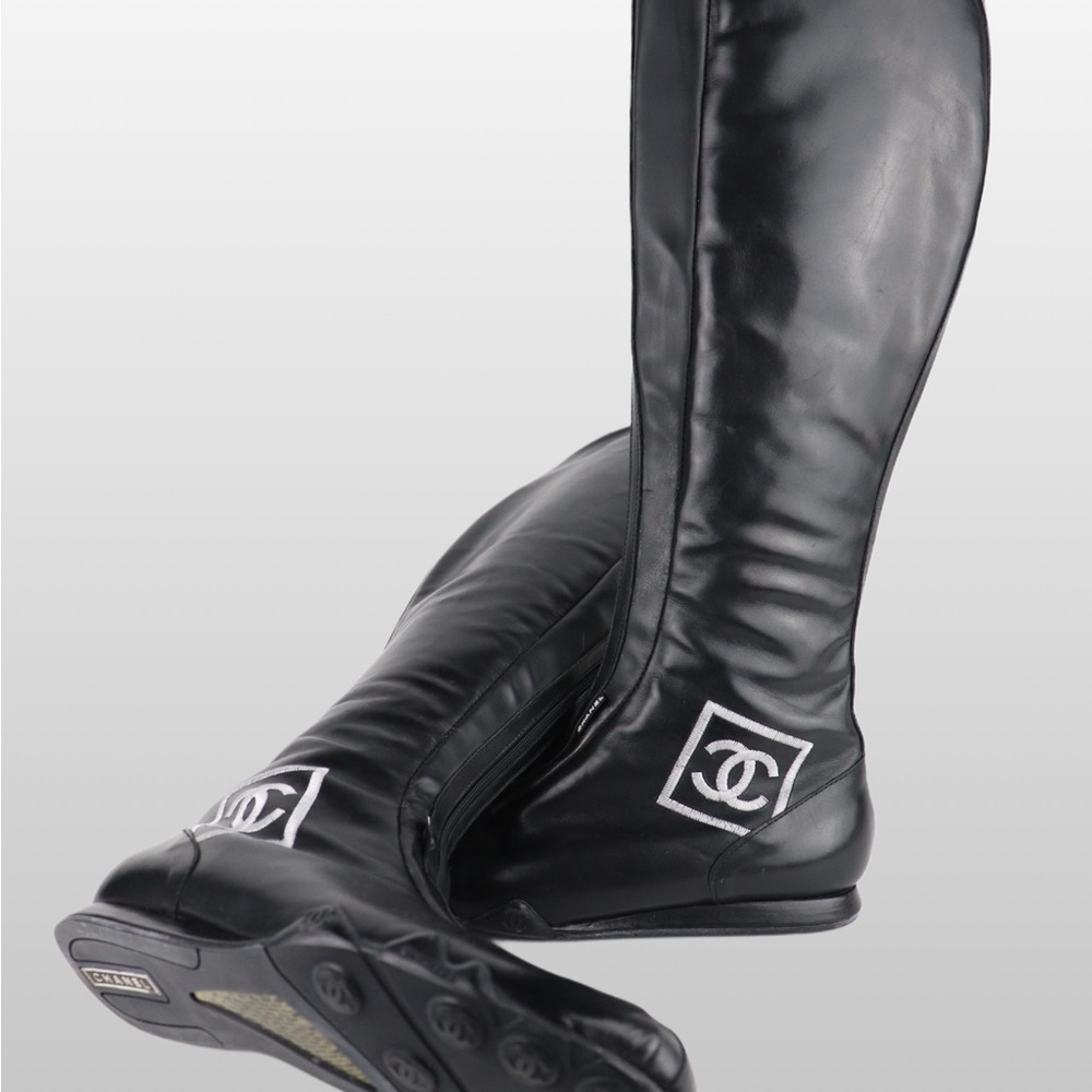 Chanel Runway Logo Zip Up Moto Boots